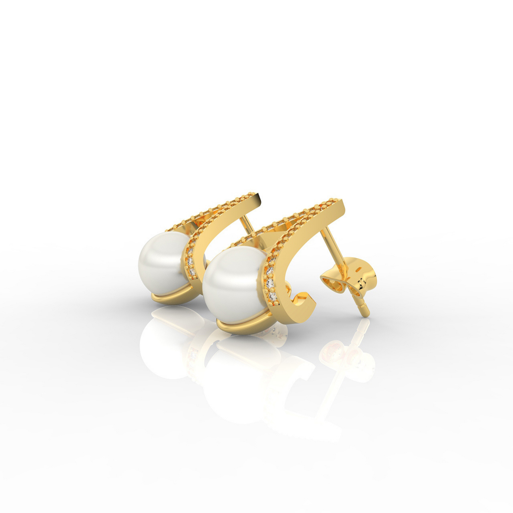 Water Pearl Drop Sparkling CZ  Stud Earring, Hallmarked 925 Sterling Silver